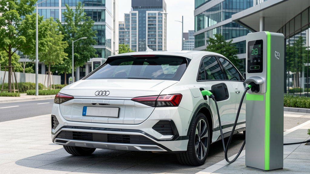 Audi Q4 e-tron şarj istasyonunda, elektrikli SUV